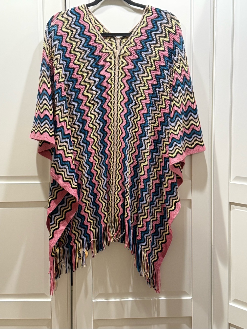Missoni Multicolor Zigzag Knit Poncho in Pink, Blue, Yellow, Black